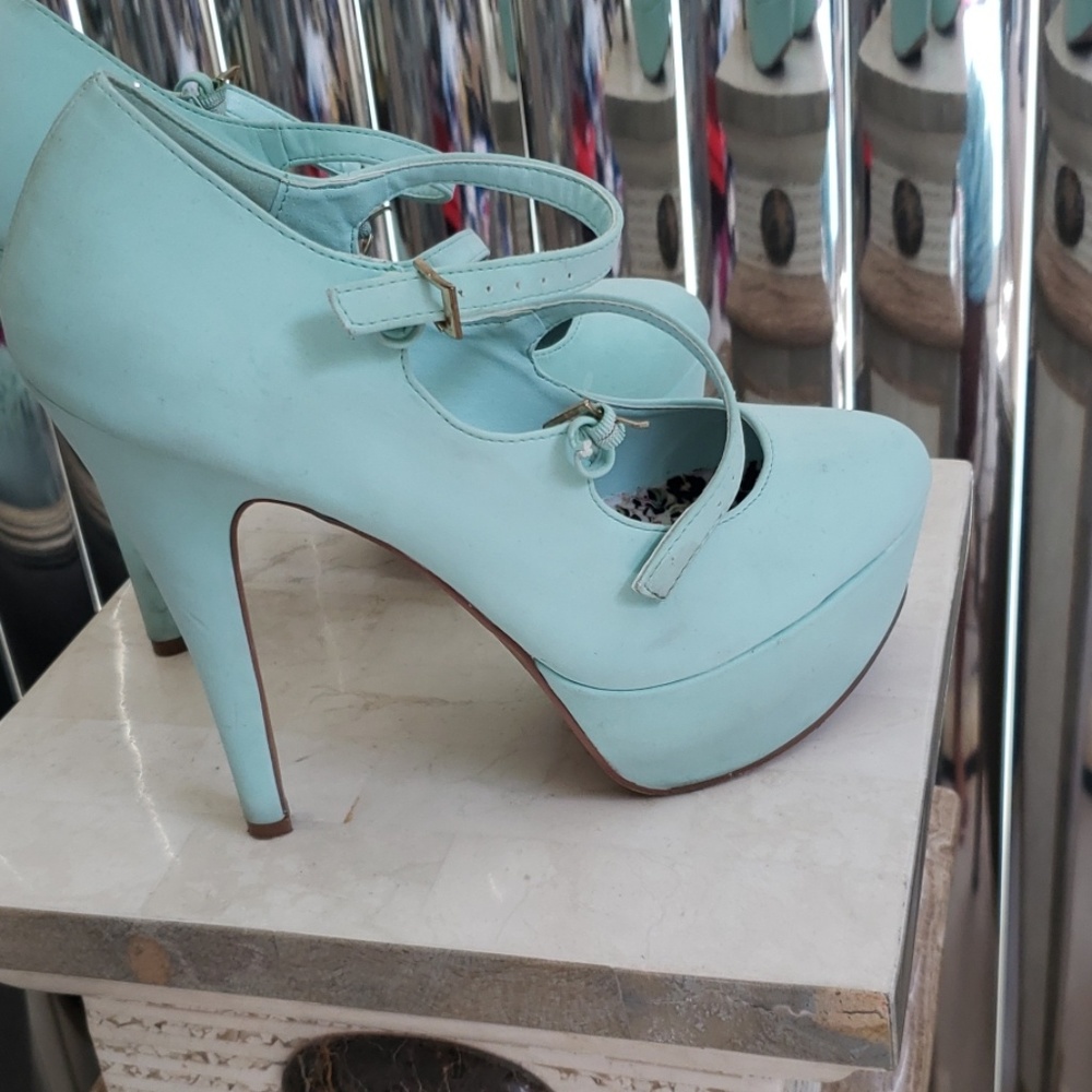 Sky blue platform heels